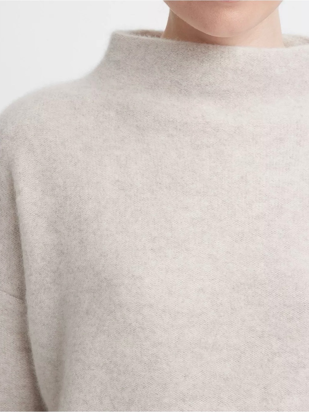 VINCE Boiled Cashmere Funnel Neck Pullover White Sand Small 100% Cashmere